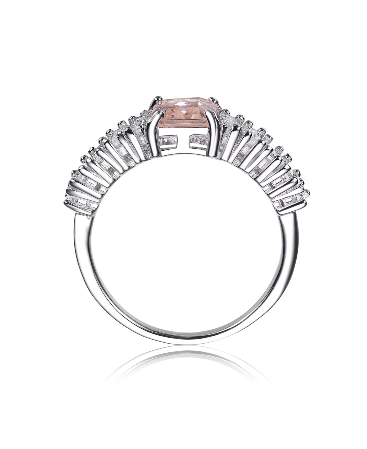 Genevive Sterling Silver with Rhodium PlatedAsscher Cubic Zirconia with Green Cubic Zirconias Cluster Ring - Pink