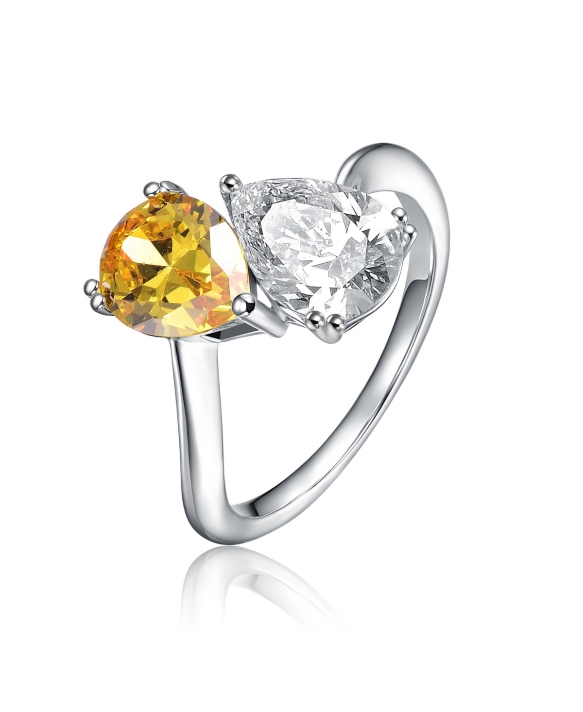 Sterling Silver Rhodium Plated Clear and Yellow Cubic Zirconia Bypass Ring - Yellow