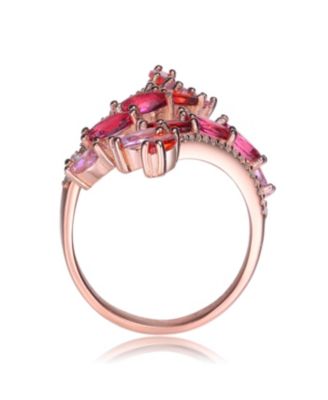 Sterling Silver with Rose Gold Plated Shades of Red Color Marquise Cubic Zirconias Classic Swirl Type Ring