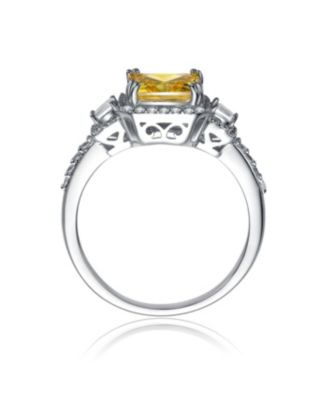 Sterling Silver Yellow Cubic Zirconia Halo Coctail Ring