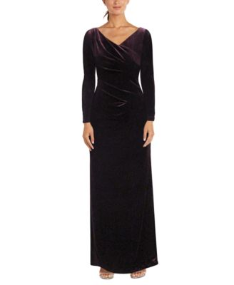 Nightway - Women's Solid Ruched Long-Sleeve Velvet Dress