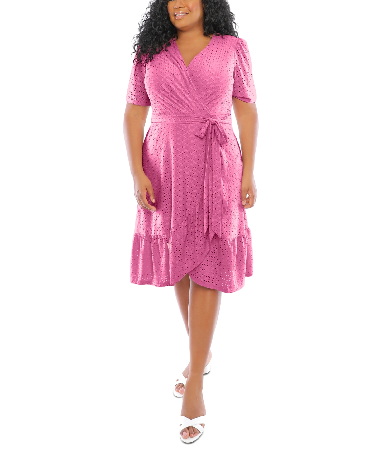 London Times Plus Size Eyelet Wrap Dress In Orchid
