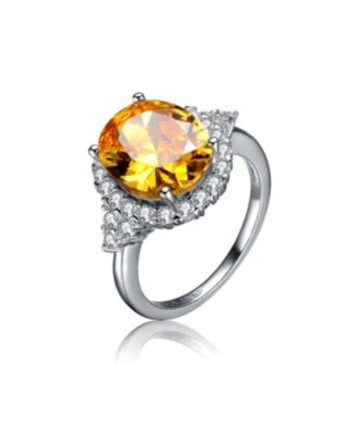 Sterling Silver Yellow Cubic Zirconia Oval Ring - Macy's