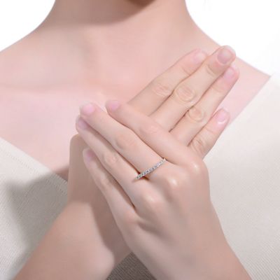 14k Yellow Gold Plated with  Cubic Zirconia Waterfall Square Top Stacking Ring in Sterling Silver