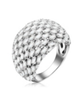 Sterling Silver with Rhodium Plated Clear Emerald Cubic Zirconia Cluster Dome Ring - Clear
