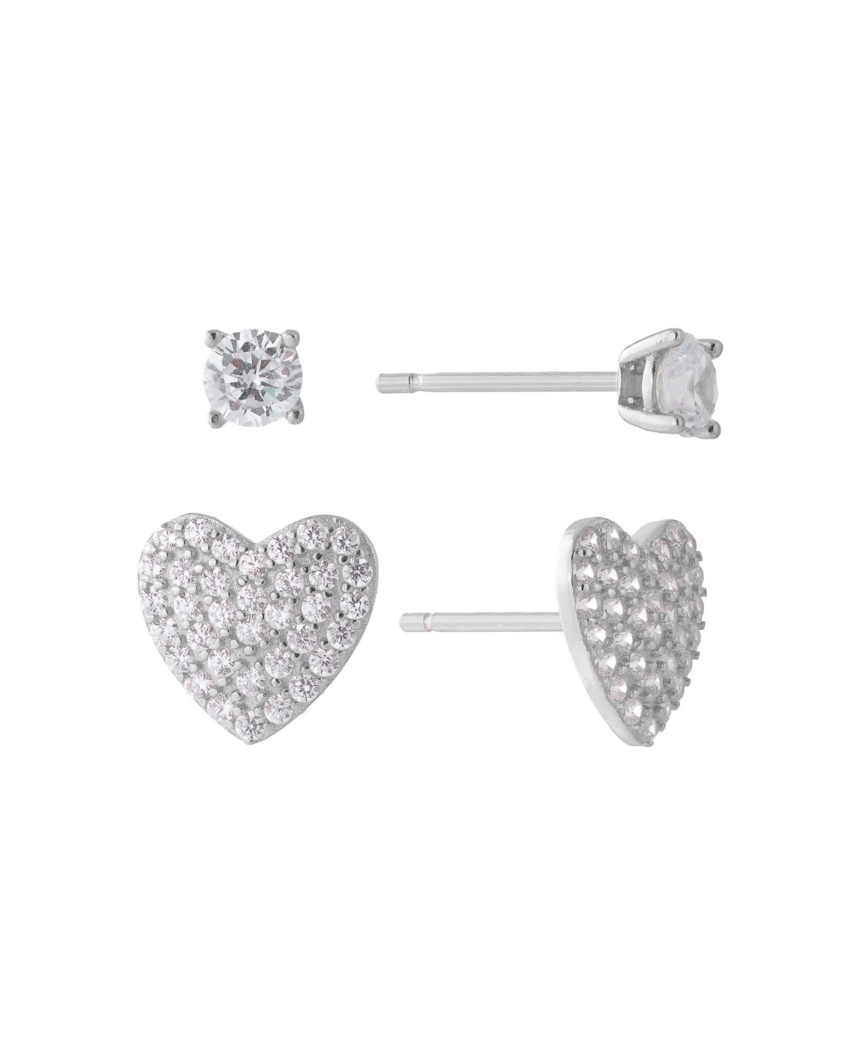 Giani Bernini Gianni Bernini 2-pair Cubic Zirconia Pave Heart Stud Earrings Set (0.69 Ct. T.w.) In Sterling Silver