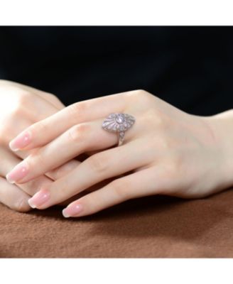 Sterling Silver Clear Round Cubic Zirconia Filigree Ring