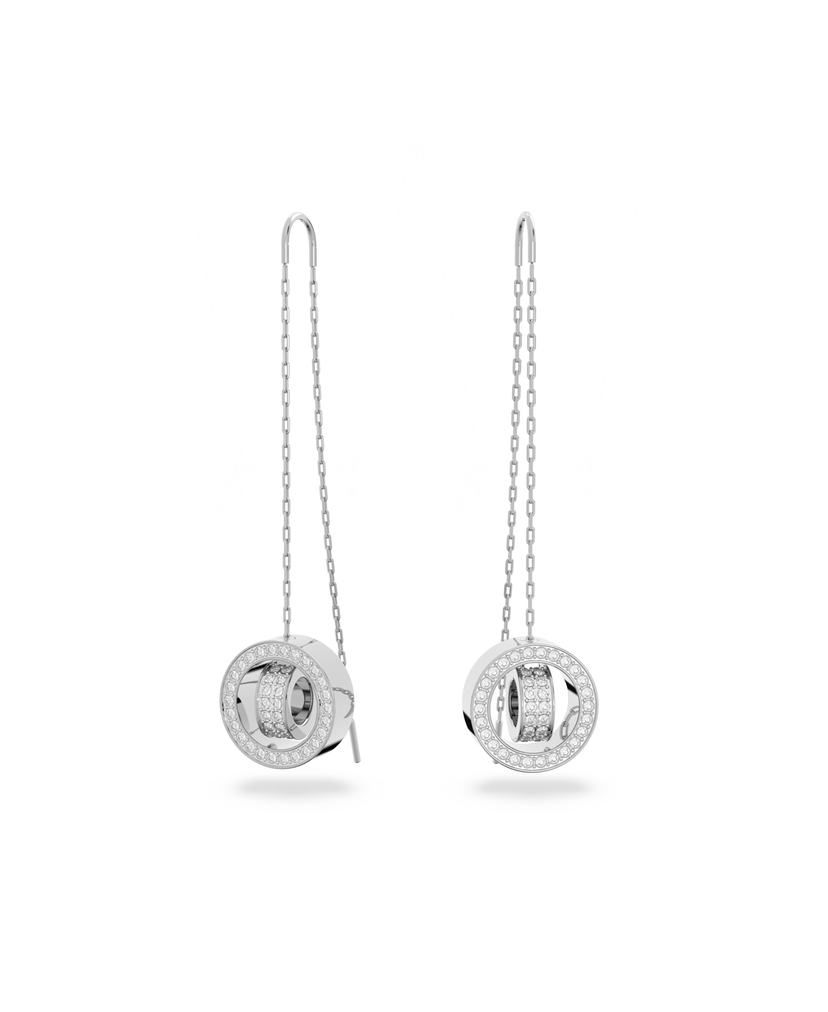 Swarovski Women's Hollow Rhodium-plated Chain & Crystal Thread-through Earrings In Silver