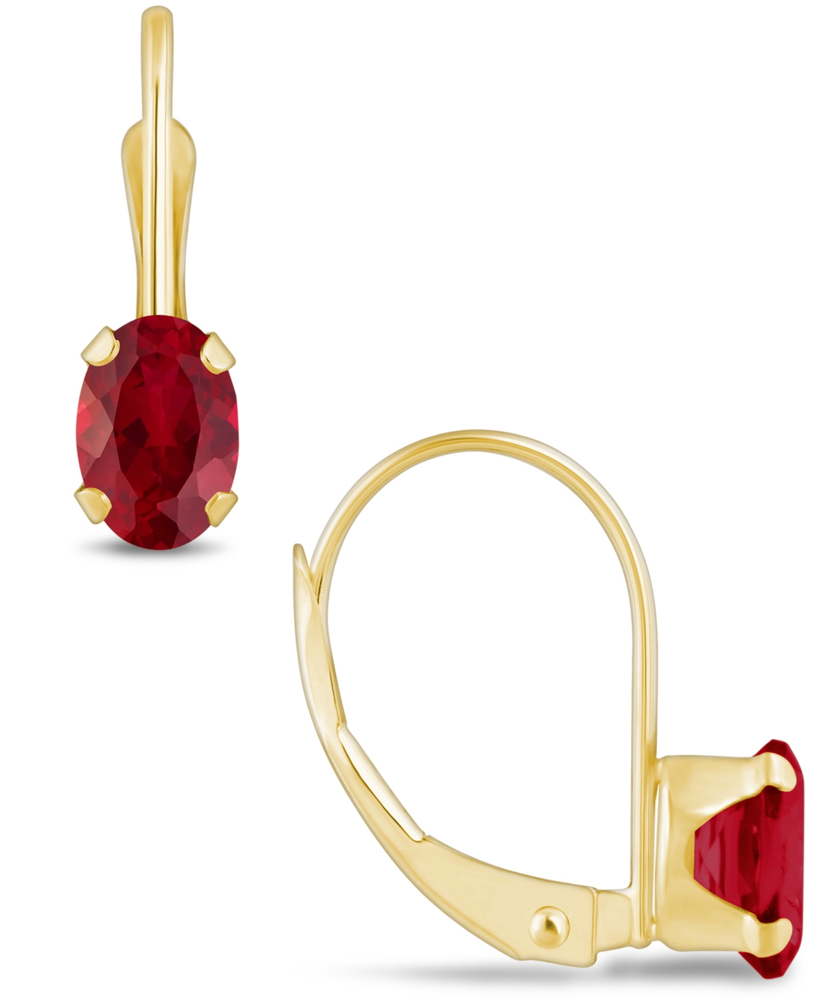 Macy's Gemstone Leverback Earrings In 10k Yellow Gold In Ruby
