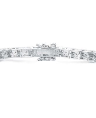 Sterling Silver Clear Round and Circle Baguette Cubic Zirconia Link Bracelet
