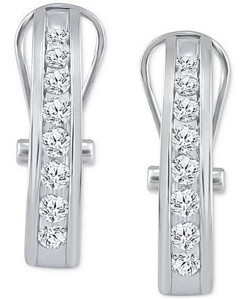 Macy's Diamond Channel-Set J-Hoop Earrings (1/2 Ct. t.w.) in 10K White or Yellow Gold