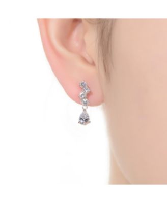 Sterling Silver with Rhodium Plated Clear Pear and Round Cubic Zirconia ZigZag Drop Earrings
