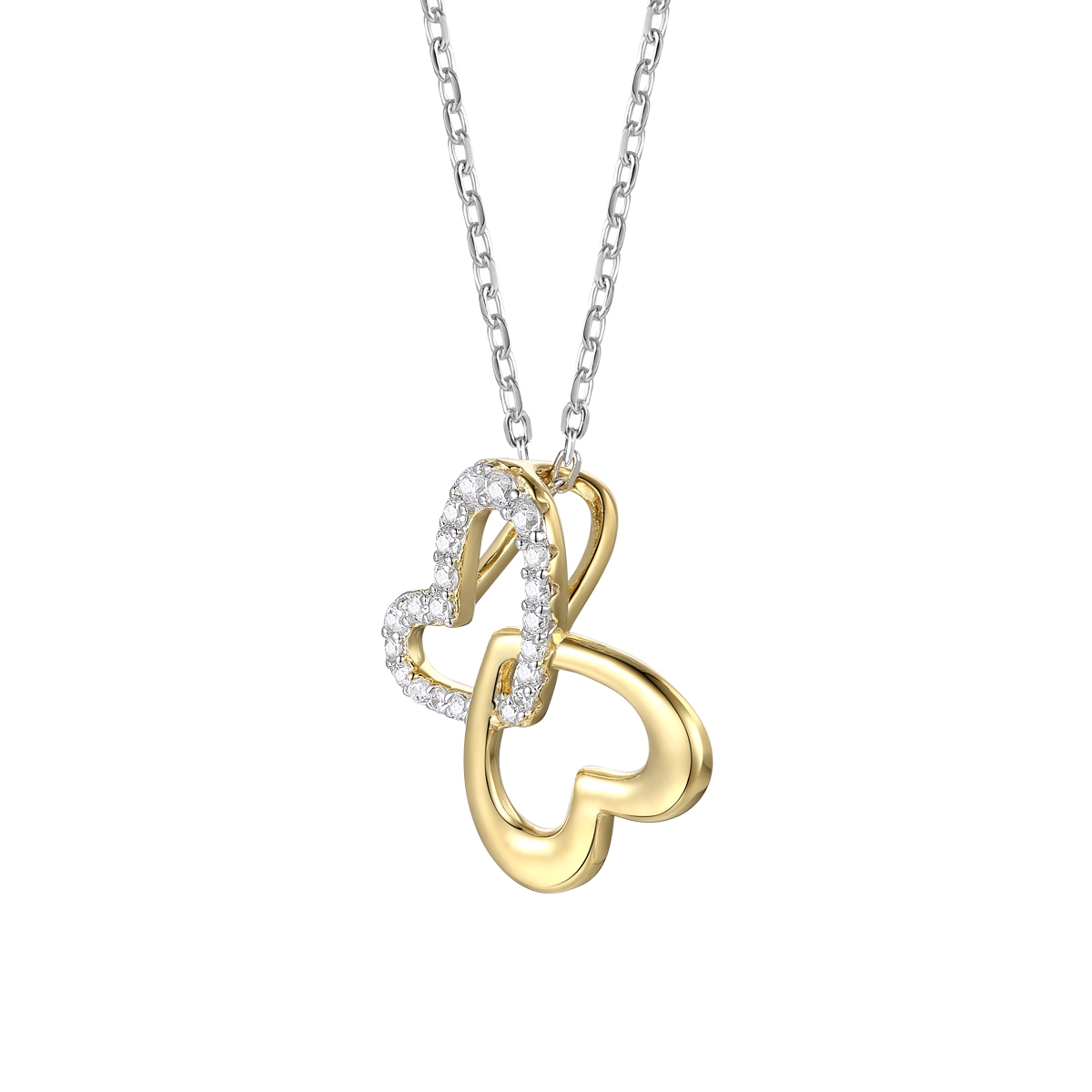 Genevive 14k YellowPlated with Cubic Zirconia Double Heart Butterfly Pendant Necklace in Sterling Silver - Gold