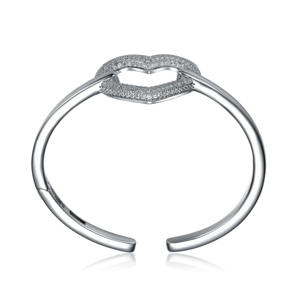 Genevive White Gold Plated Sterling Silver with Cubic Zirconia French Pave Heart Halo Bracelet