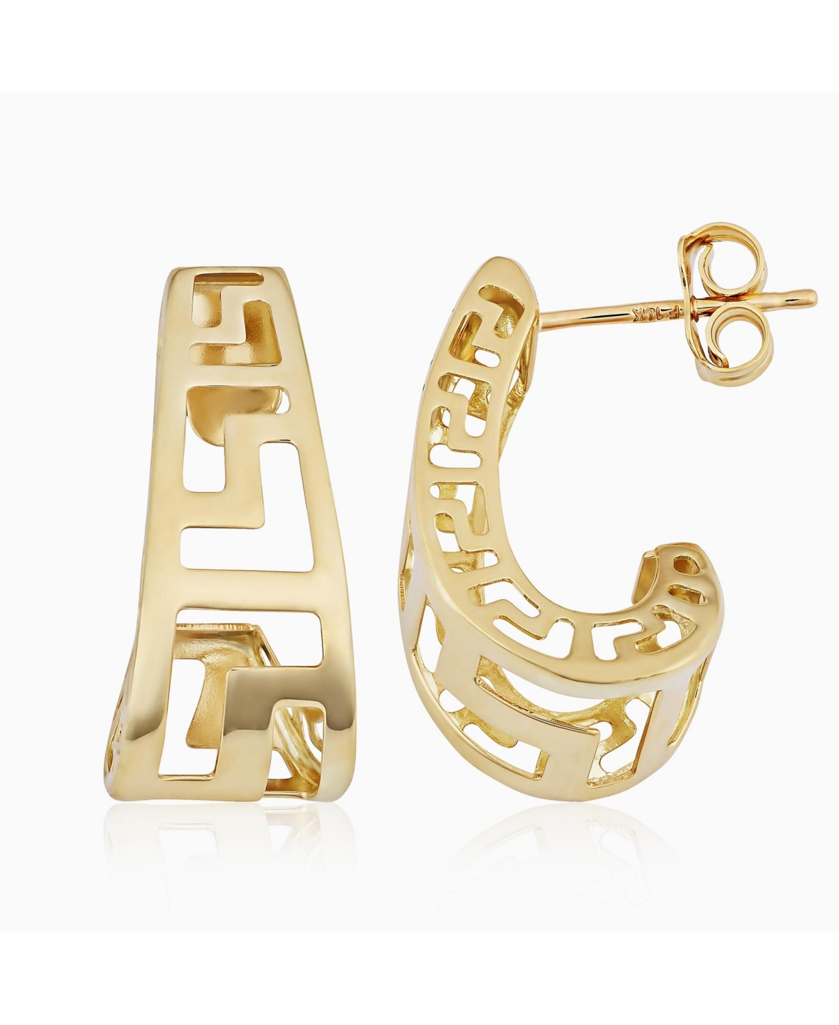 Oradina 14k Yellow Gold Greek Key Huggies In Yellow Gold