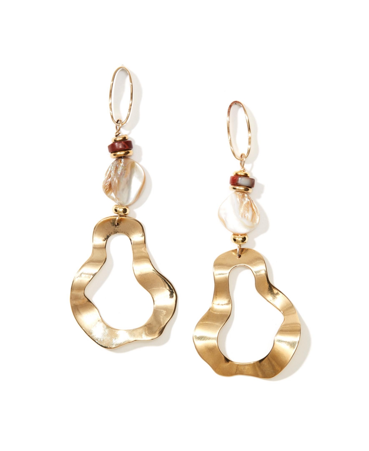 Mother of Imitation Pearl Gemstone Tidal Earrings - Gold Plated