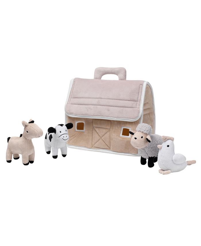 Lambs & Ivy Baby Farm Plush Barn with 4 Stuffed Animals Toy Taupe