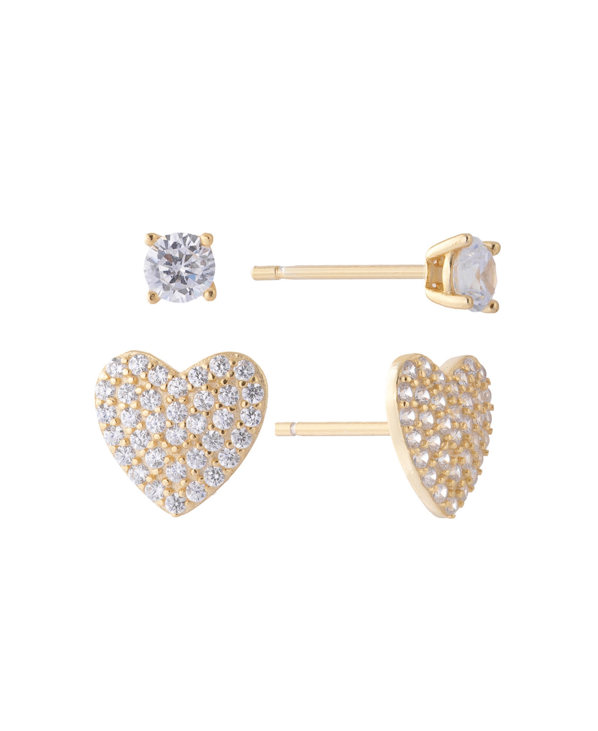 Giani Bernini Gianni Bernini 2-pair Cubic Zirconia Pave Heart Stud Earrings Set (0.69 Ct. T.w.) In Sterling Silver In Gold Over Silver