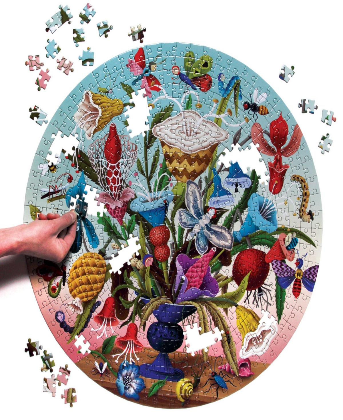 Shop Eeboo Piece And Love Crazy Bug Bouquet 500 Piece Round Jigsaw Puzzle Set In Multi