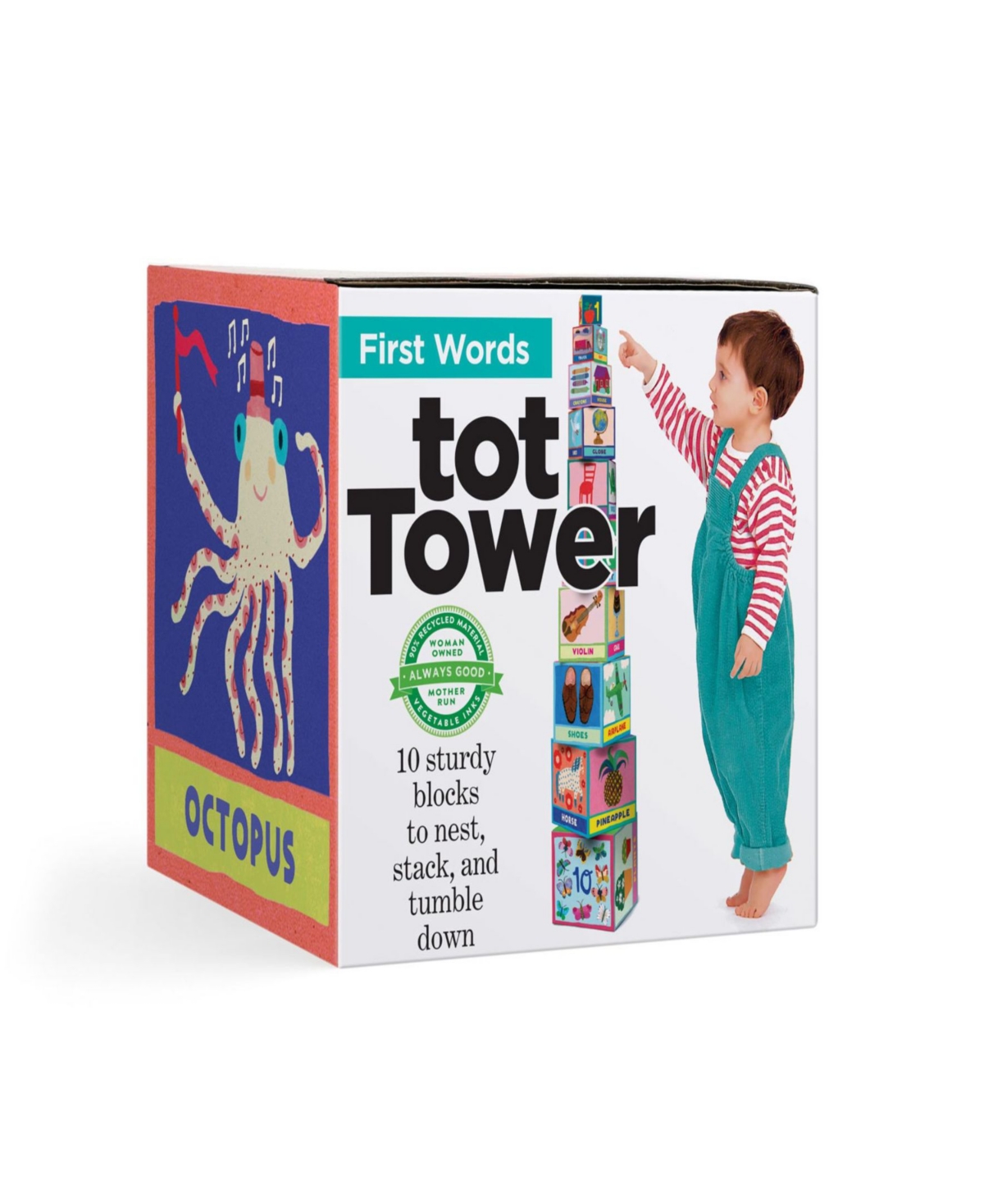 Eeboo Kids' First Words Tot Tower Stacking Blocks In Multi