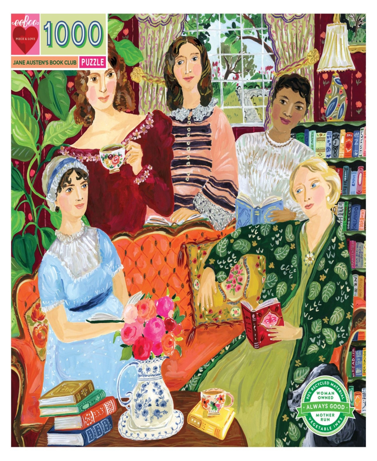 Shop Eeboo Piece And Love Jane Austen's Book Club Square Adult Jigsaw Puzzle, 1000 Pieces In Multi