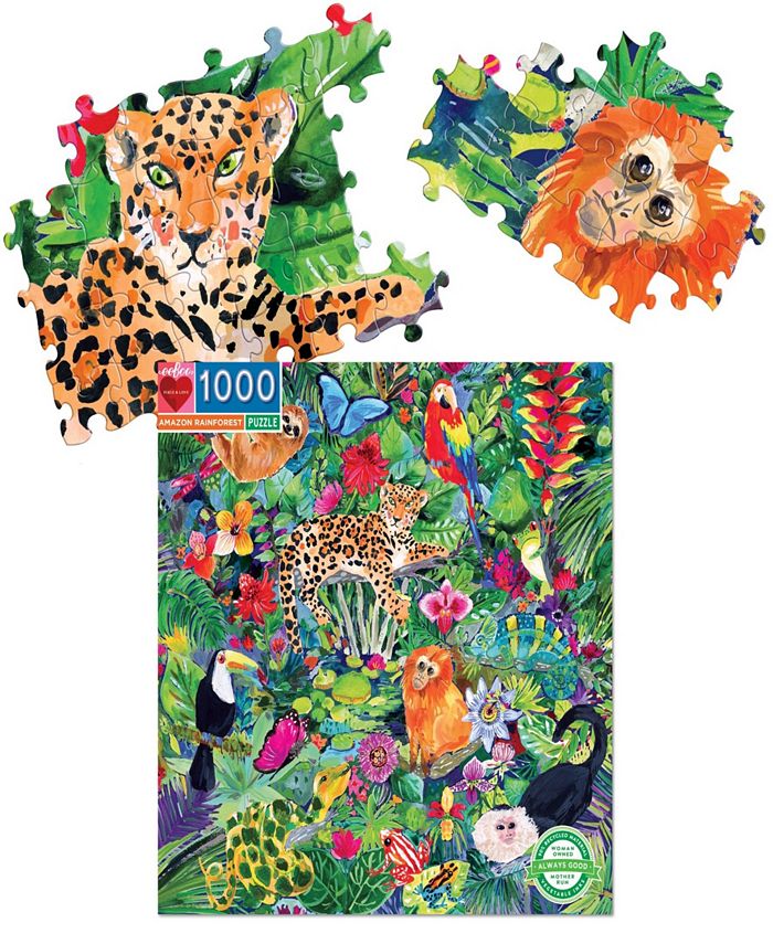 EeBoo A Rainbow World 1000 Piece Square Jigsaw Puzzle - Adult Puzzle With Colorful Flora & Fauna Art