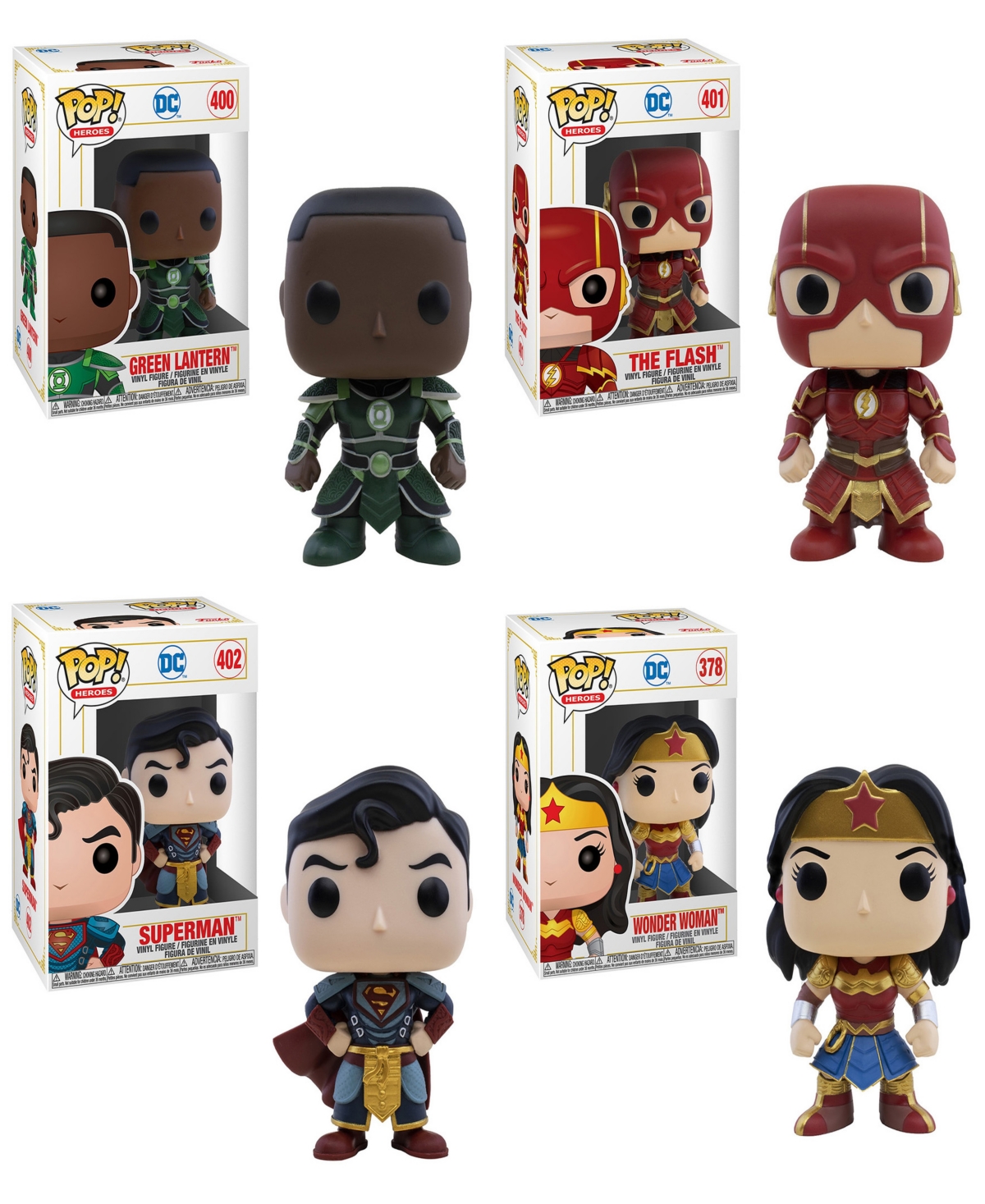 Shop Funko Heroes Pop Imperial Palace The Lantern, The Flash, Superman And Wonder Woman 4 Piece Collectors Set In Multi