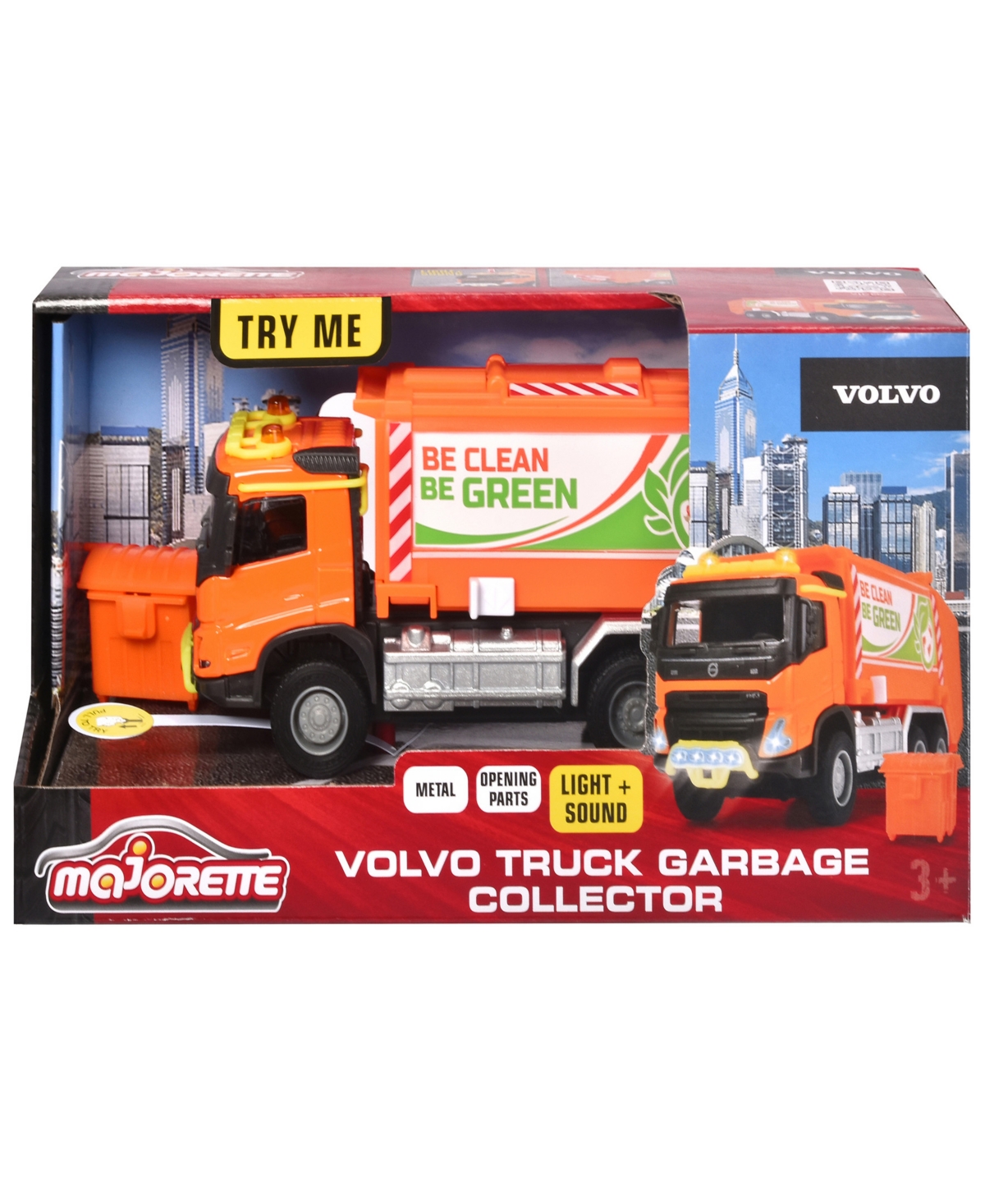 Majorette Volvo Truck Garbage Collector Die-cast Light Sound Vehicle In Multi
