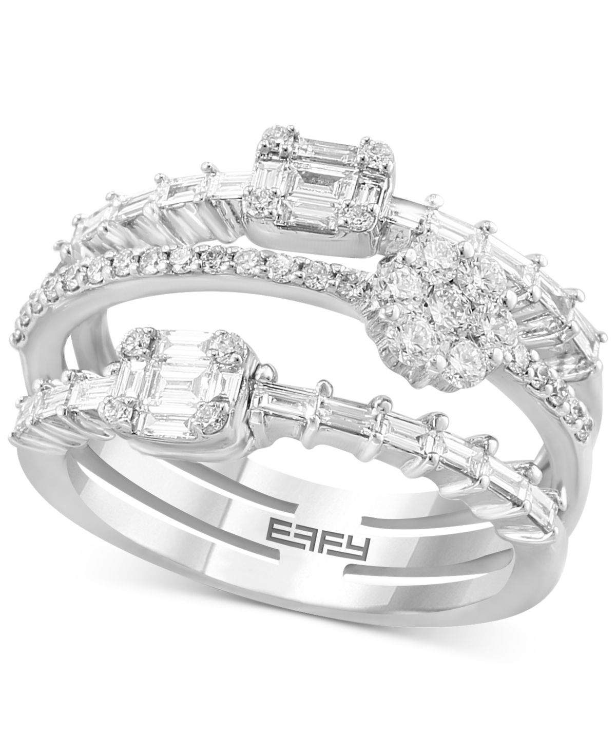 Effy Collection Effy Multirow Baguette & Round Diamond Triple Row Ring (1-1/20 Ct. T.w.) In 14k White Gold
