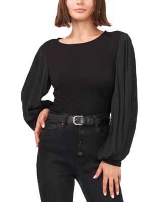 Vince Camuto - Women's Crewneck Pleated Chiffon-Sleeve Top