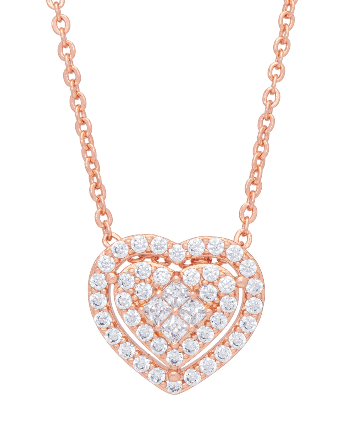 Macy's Women's 14k Rose Gold Plated Cubic Zirconia Heart Pendant Necklace In Rose