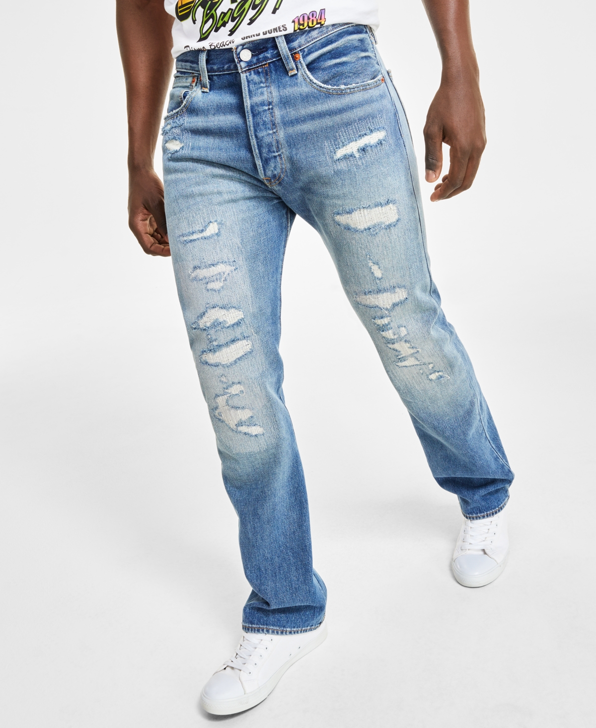 Mens levi's 501 distressed jeans top
