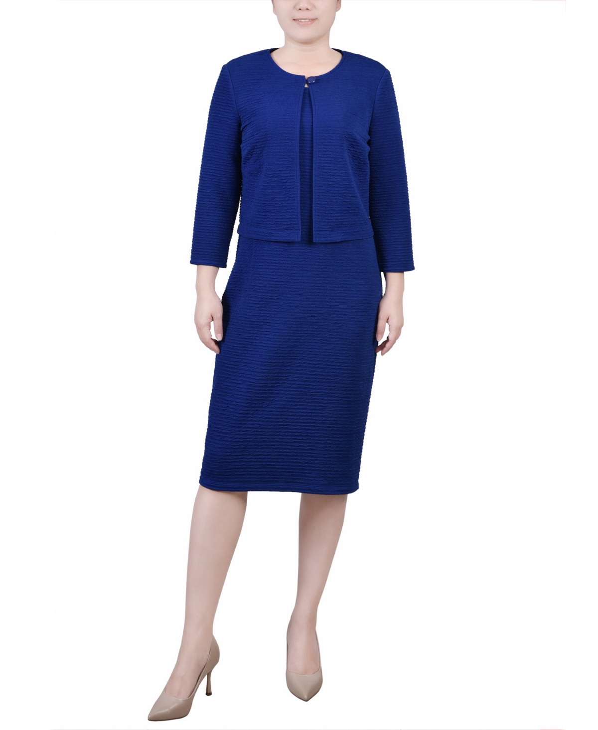 Ny Collection Women's Textured 3/4 Sleeve Two Piece Dress Set In Surf The Web