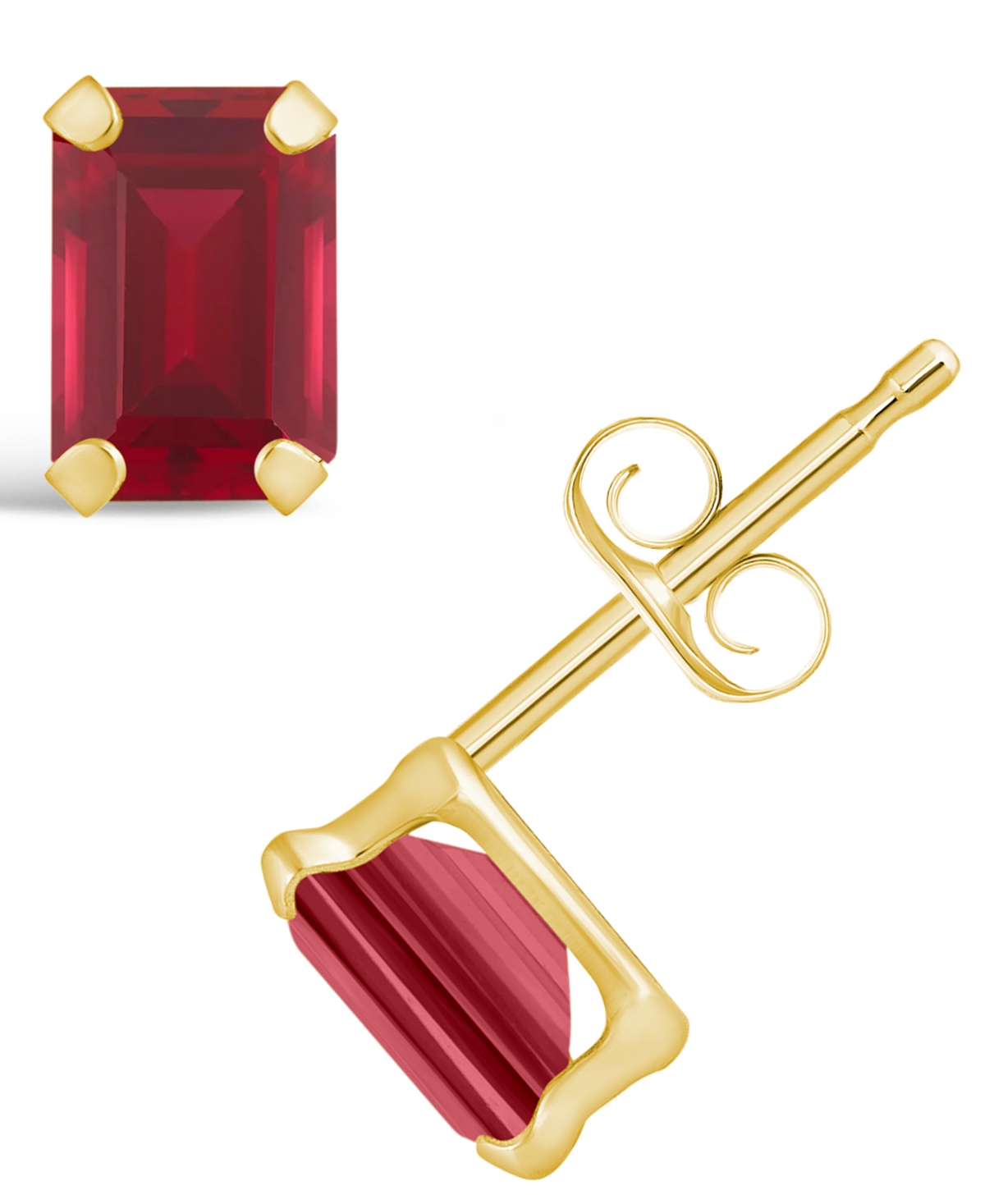 Macy's Gemstone Stud Earrings In 10k Yellow Gold In Created Ruby