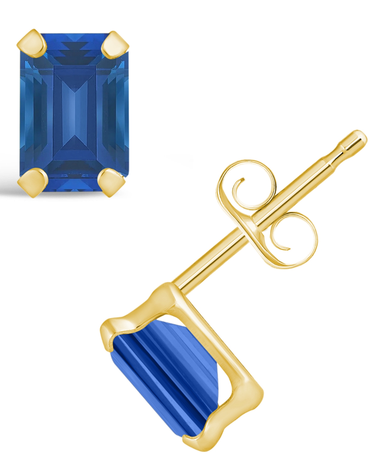 Macy's Gemstone Stud Earrings In 10k Yellow Gold In Sapphire