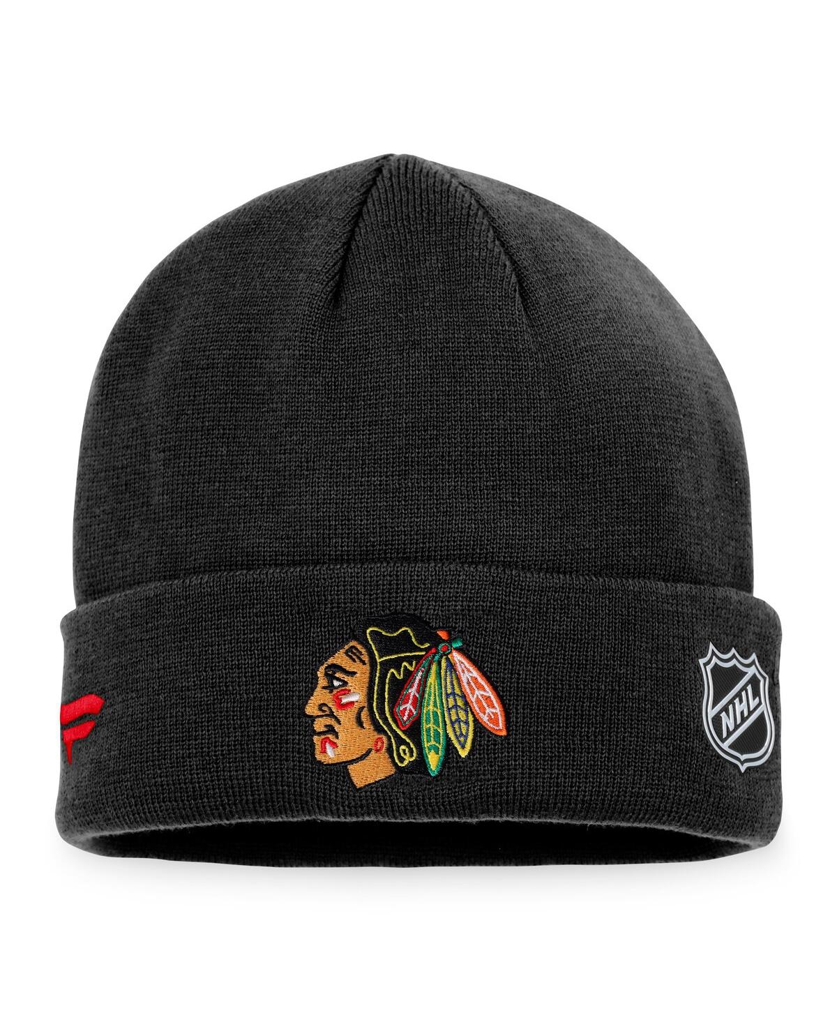 Fanatics Men's  Black Chicago Blackhawks Authentic Pro Rink Cuffed Knit Hat In Black