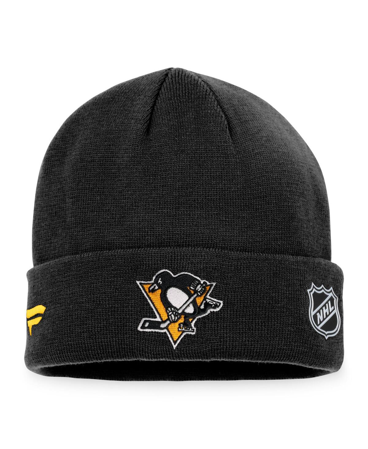 Shop Fanatics Men's  Black Pittsburgh Penguins Authentic Pro Rink Cuffed Knit Hat