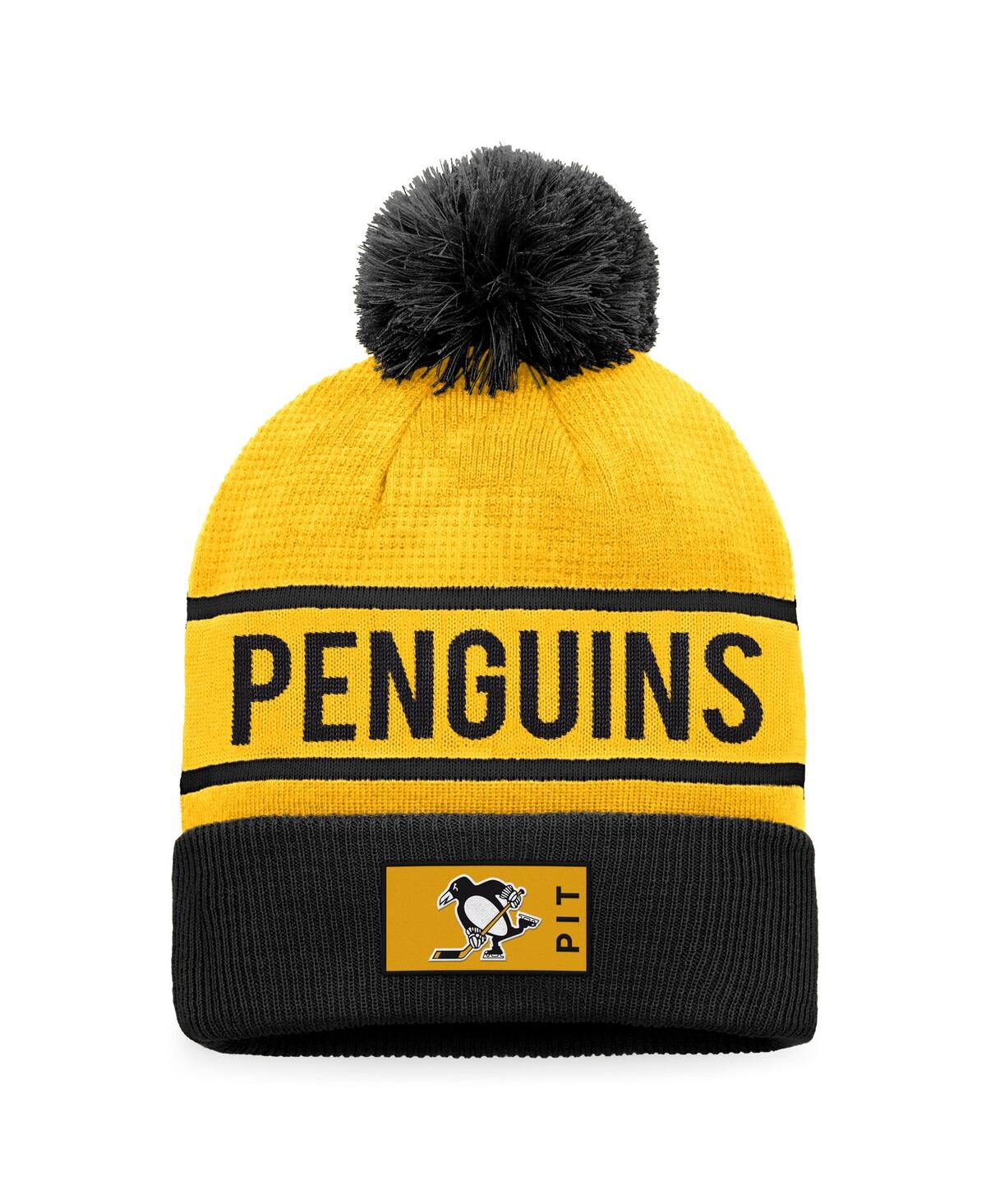 Shop Fanatics Men's  Gold, Black Pittsburgh Penguins Authentic Pro Alternate Logo Cuffed Knit Hat With Pom In Gold,black