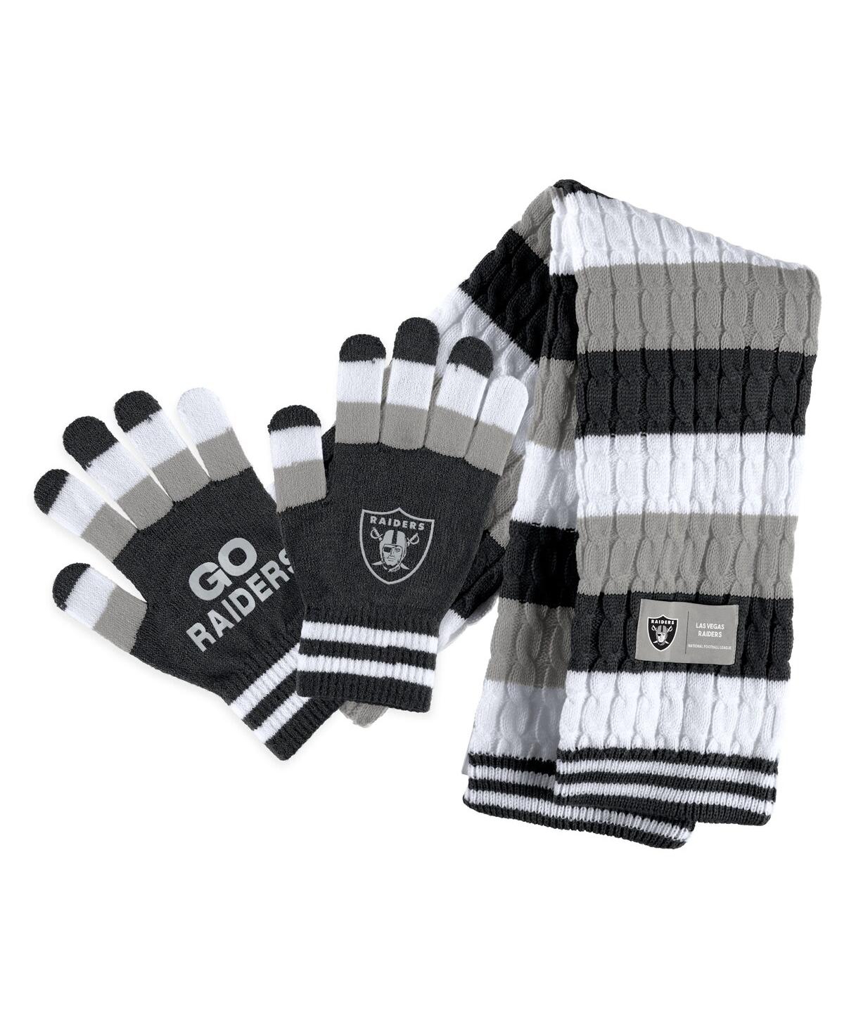 Wear By Erin Andrews Women's  Las Vegas Raiders Striped Scarf And Gloves Set In Multi