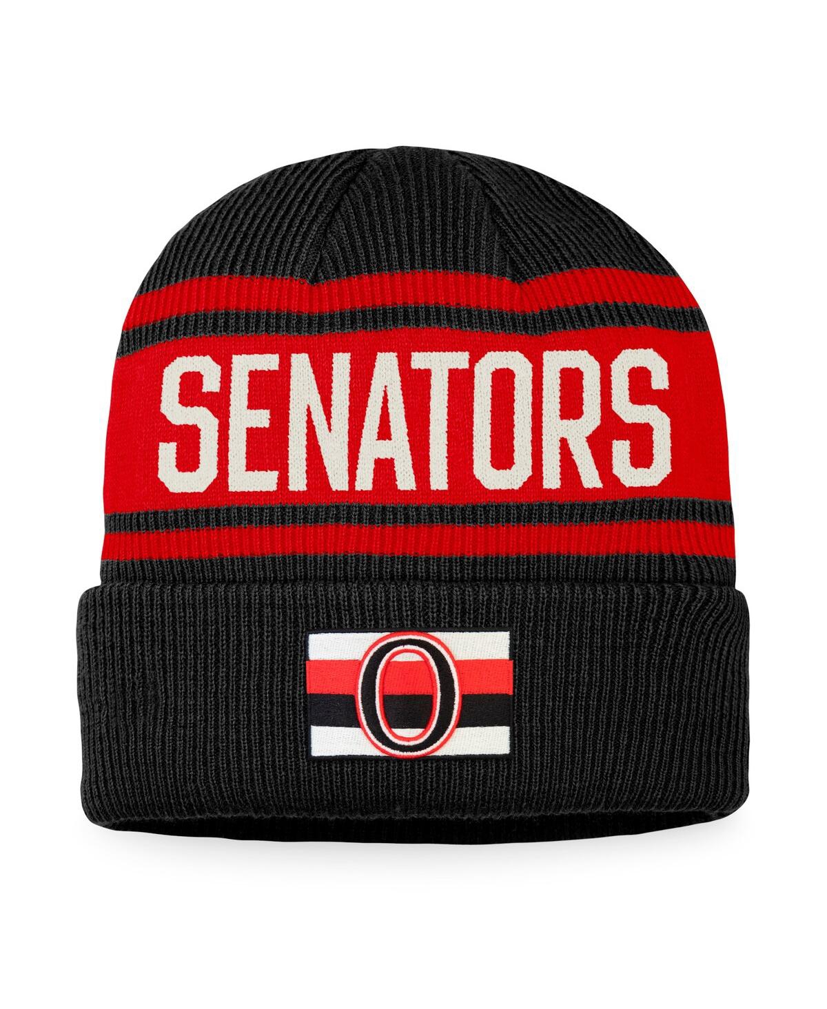 Fanatics Men's  Black And Red Ottawa Senators True Classic Retro Cuffed Knit Hat In Black,red