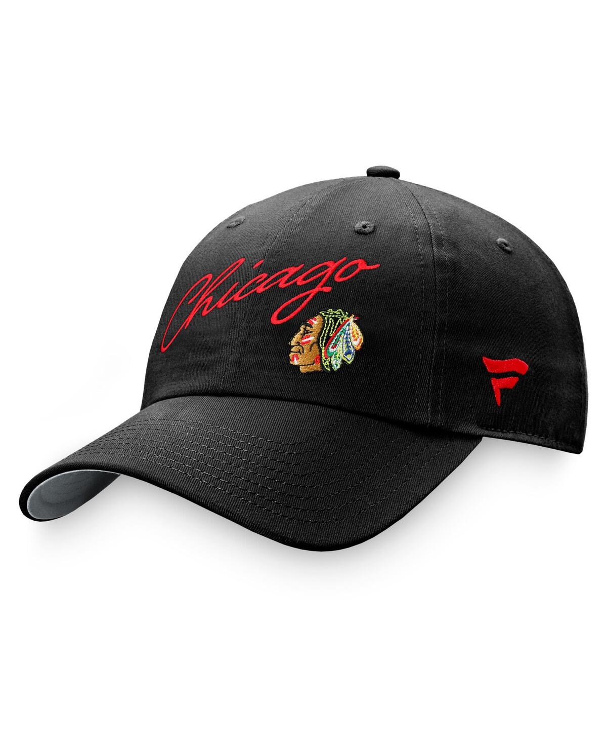 Fanatics Women's  Black Chicago Blackhawks True Classic Retro Script Adjustable Hat In Black