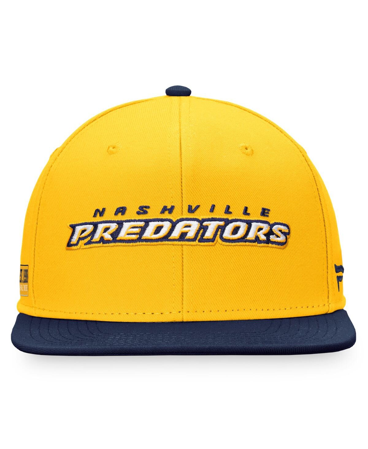 Fanatics Branded Gold/navy Nashville Predators Iconic Color Blocked Snapback Hat In Gold,navy