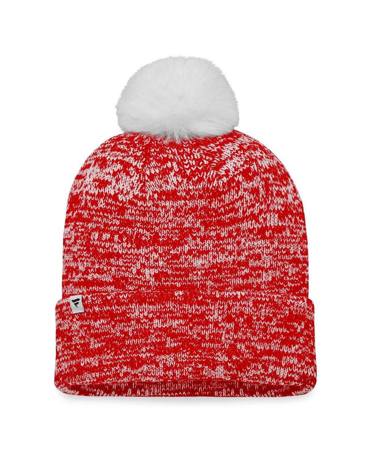Shop Fanatics Women's  Red Chicago Blackhawks Glimmer Cuffed Knit Hat With Pom