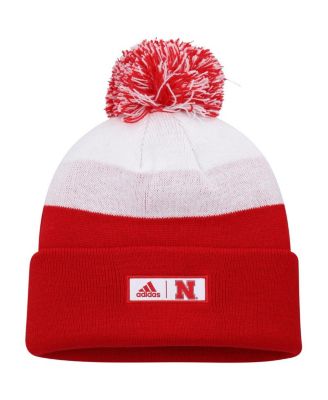 Men's Scarlet and White Nebraska Huskers Colorblock Cuffed Knit Hat with Pom