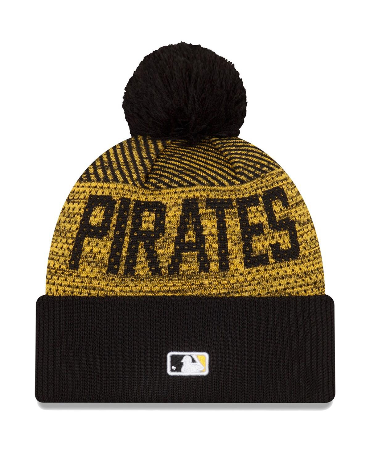 New Era Black Pittsburgh Pirates Authentic Collection Sport Cuffed Knit Hat With Pom In Black