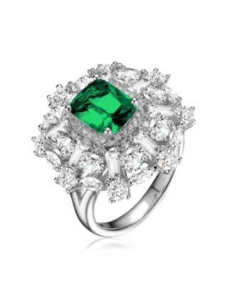 Sterling Silver with Rhodium Plated Green Cubic Zirconia Ring