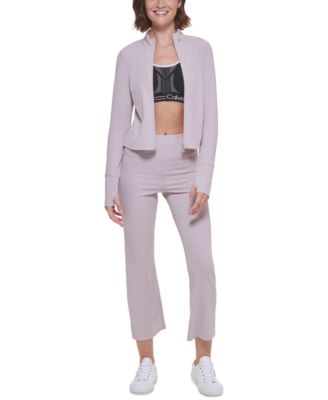 Calvin Klein - Women's Ribbed Cropped Mock-Neck Zip-Up Jacket With Thumb Slits