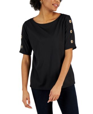 Nine West - Women's Boat-Neck Grommet-Sleeve Top