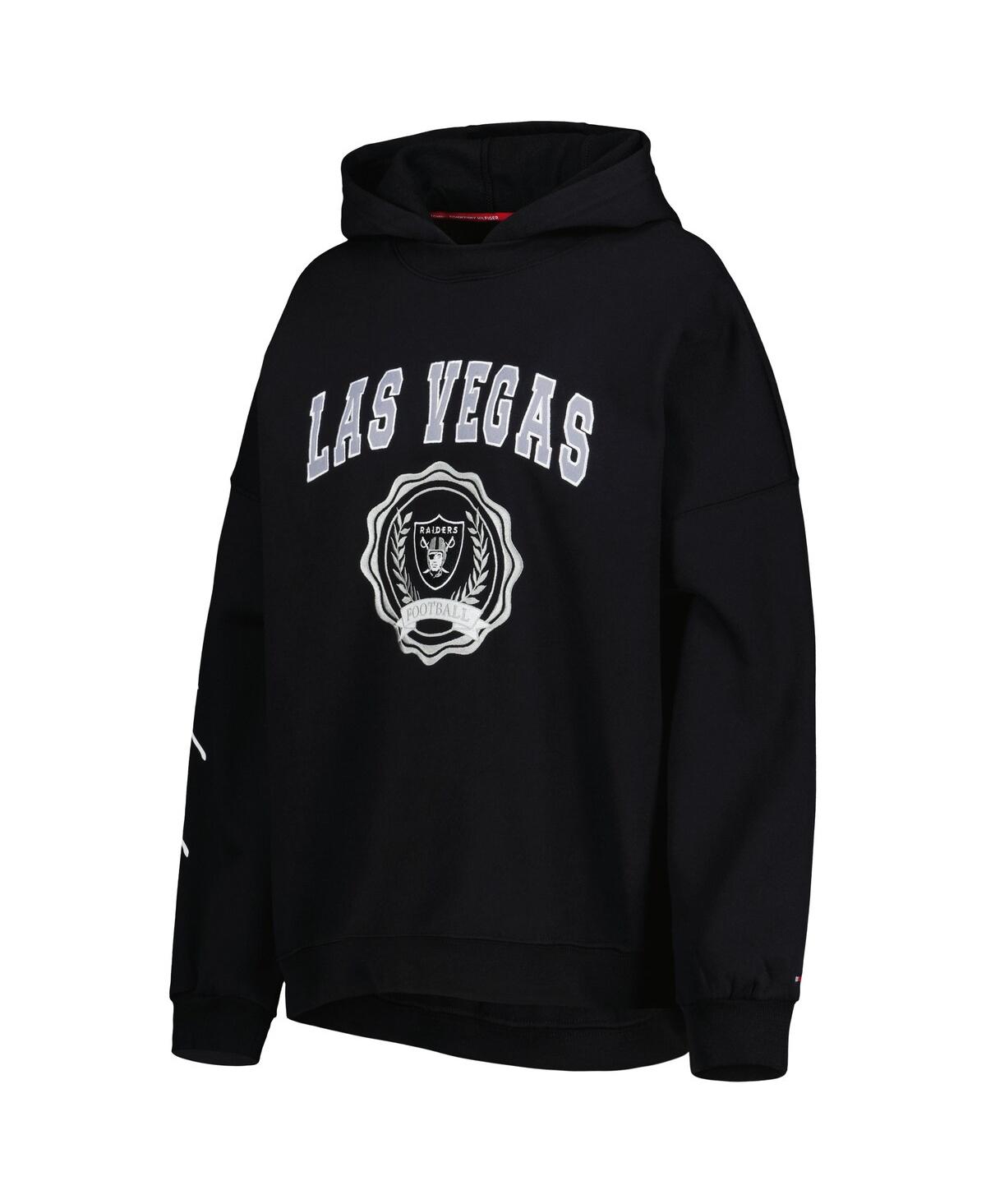 Shop Tommy Hilfiger Women's  Black Las Vegas Raiders Becca Drop Shoulder Pullover Hoodie