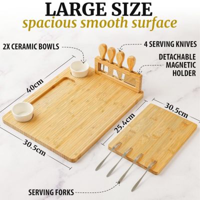 Bamboo Cheese Board Set – Extra Thick Charcuterie Board with 4-Piece Knife Set